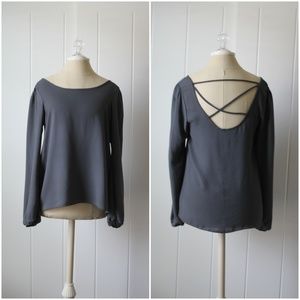 Long Sleeve Criss Cross Chiffon Blouse Gray M